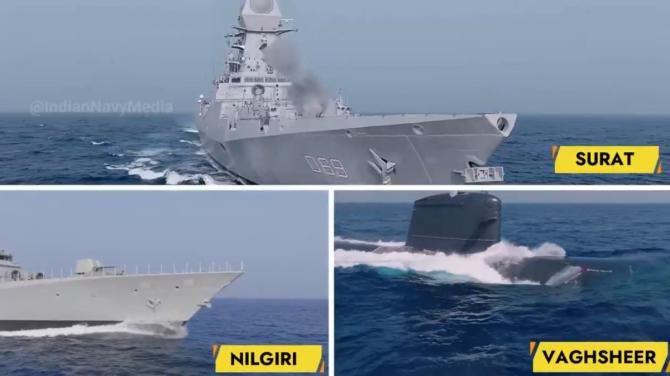 INS Surat, INS Nilgiri, and INS Vaghsheer