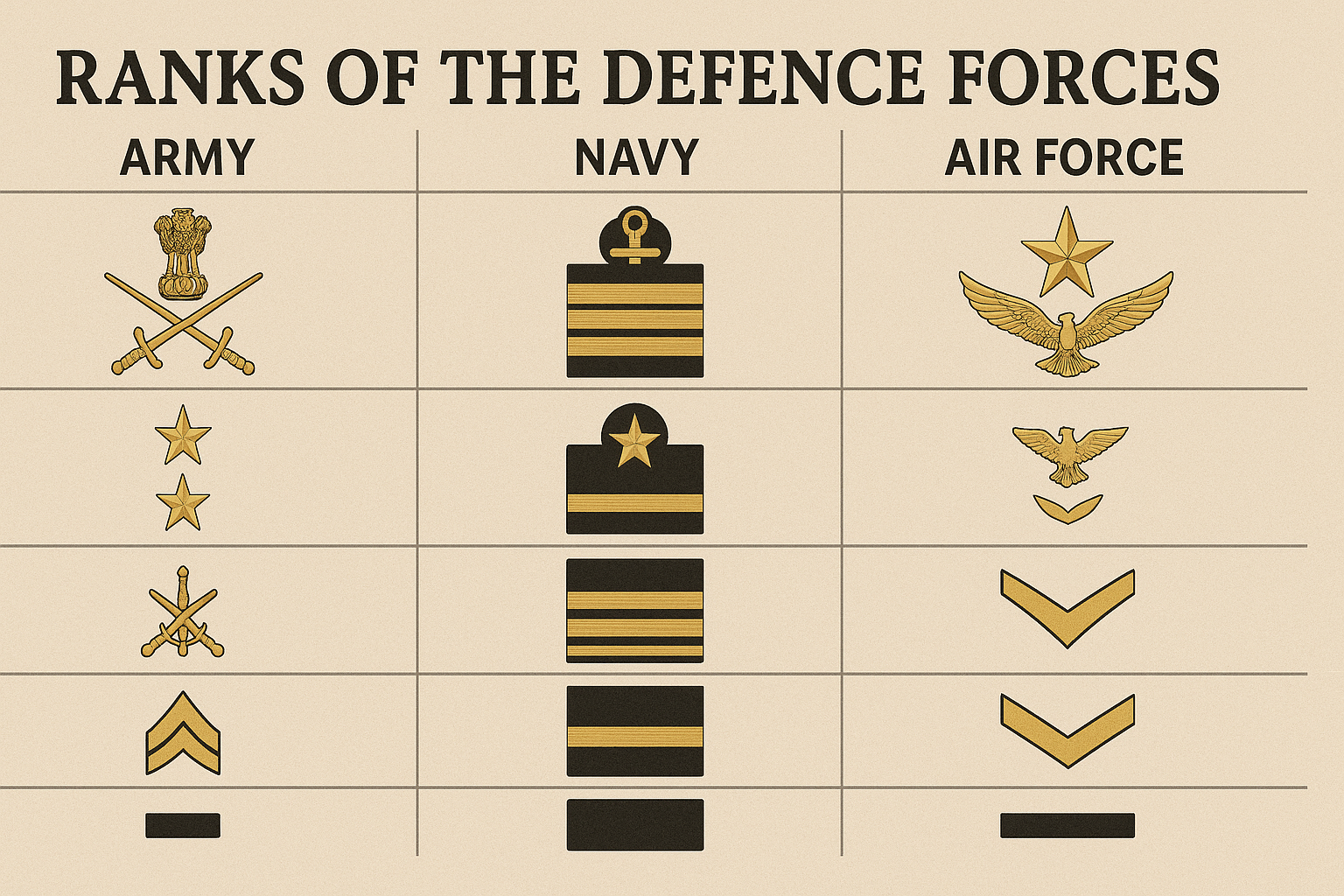 RANKS OF DEFENCE FORCES