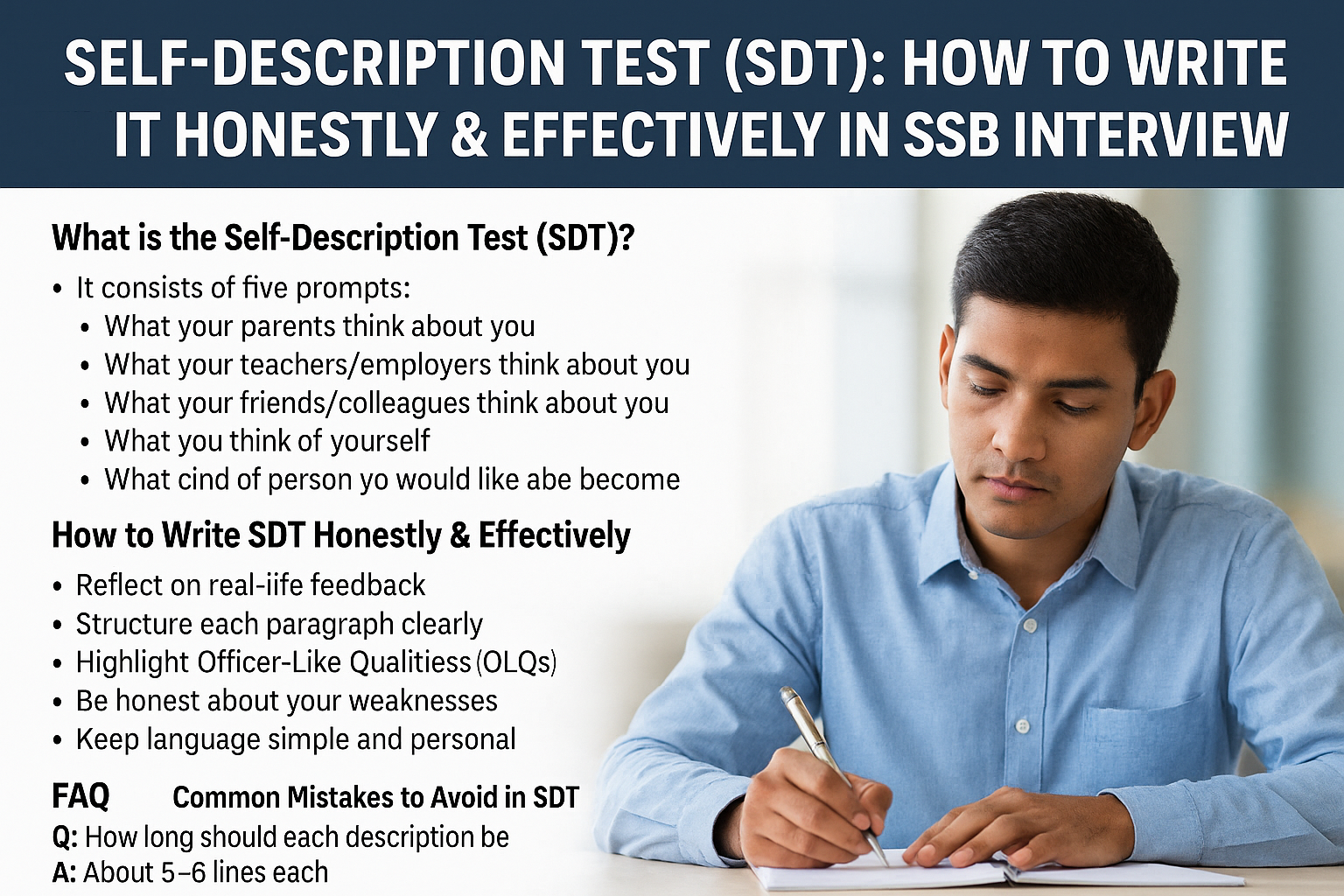 SELF-DESCRIPTION TEST (SDT): HOW TO WRITE IT HONESTLY & EFFECTIVELY IN SSB INTERVIEW