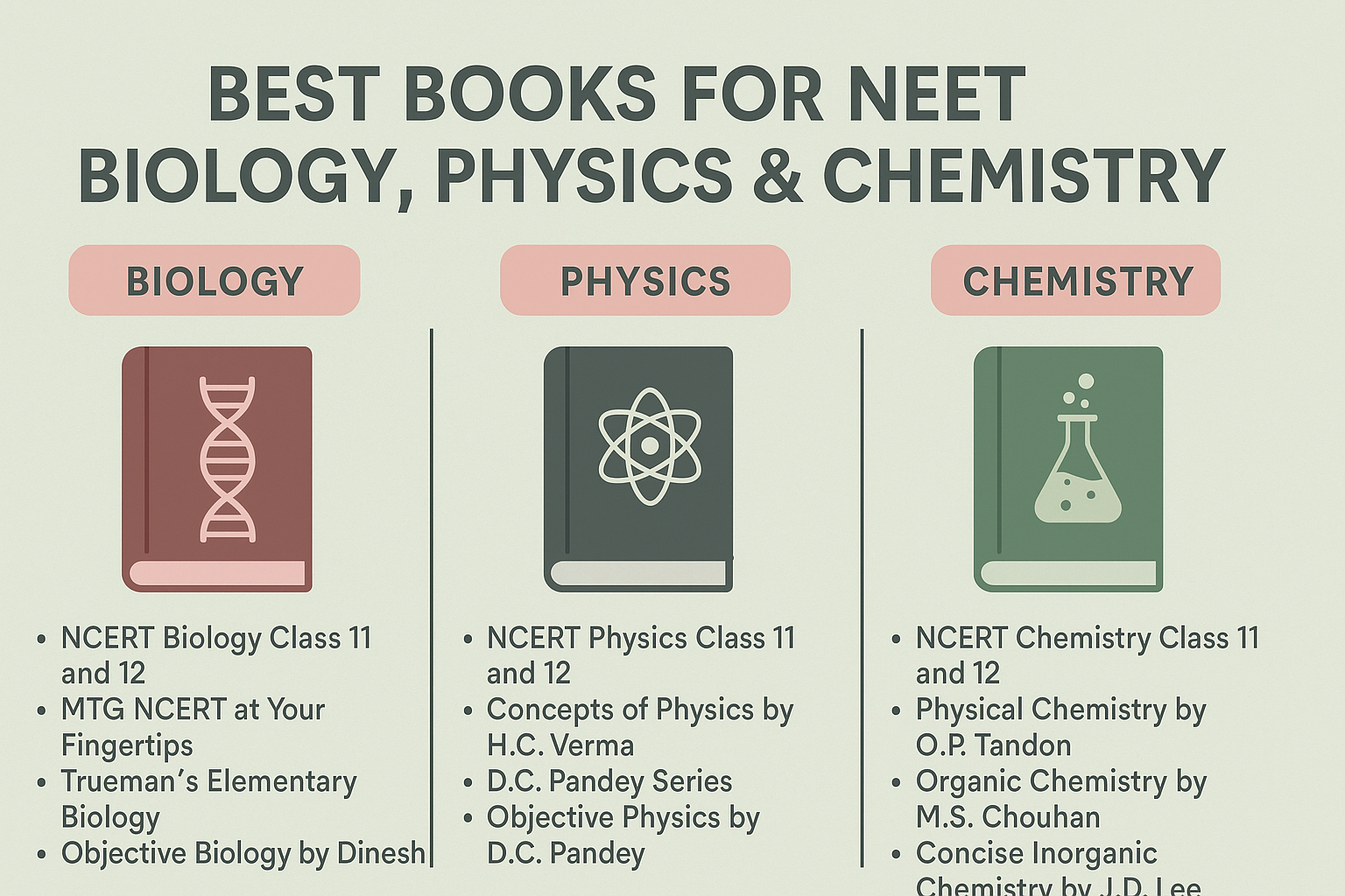 BEST BOOKS FOR NEET BIOLOGY, PHYSICS & CHEMISTRY - RECOMMENDED BY TOPPERS