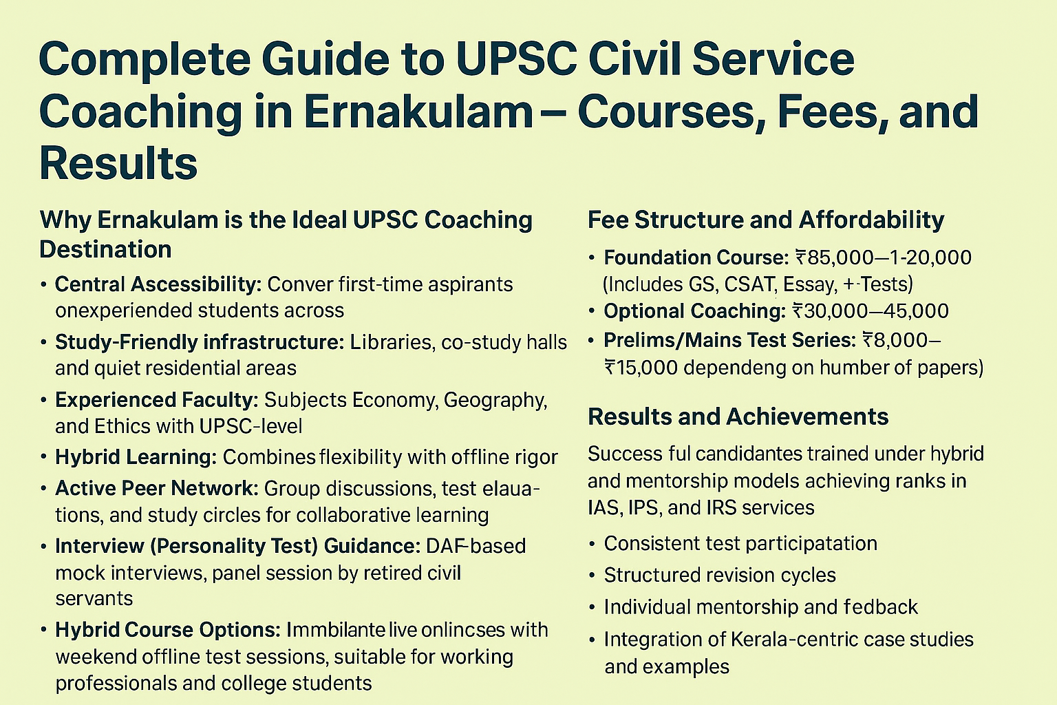 Complete Guide to UPSC Civil Service Coaching in Ernakulam – Courses, Fees, and Results