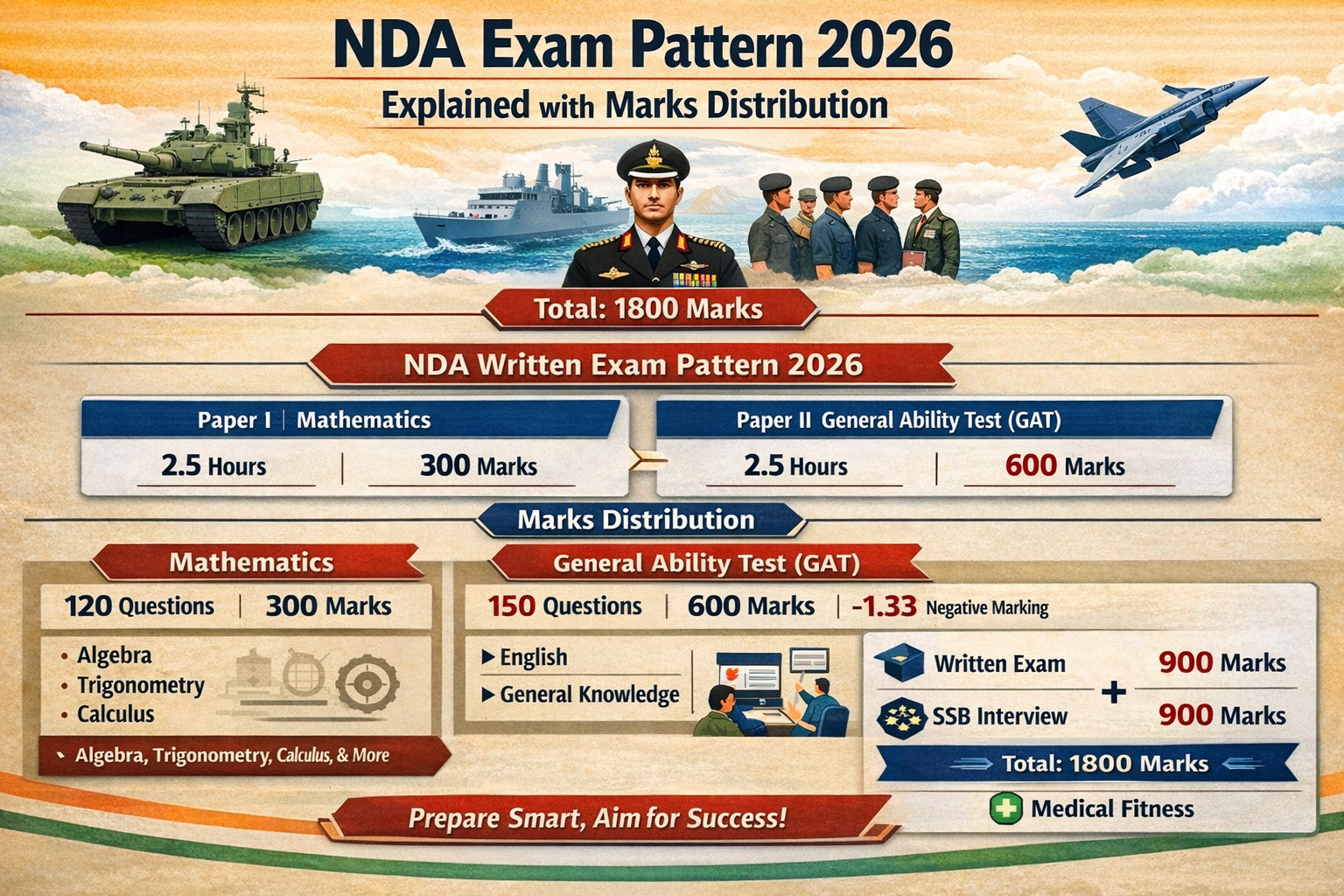 NDA Exam Pattern 2026 Explained with Marks Distribution (Written Exam + SSB)