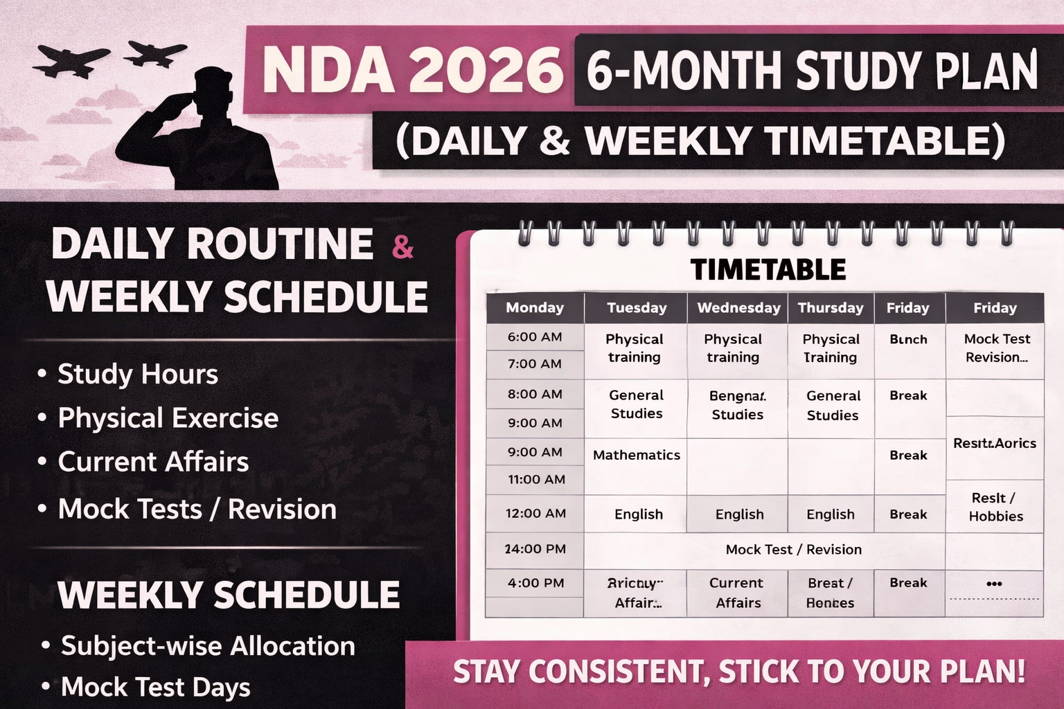 NDA 2026 6-Month Study Plan (Daily & Weekly Timetable) – Complete Roadmap to Success