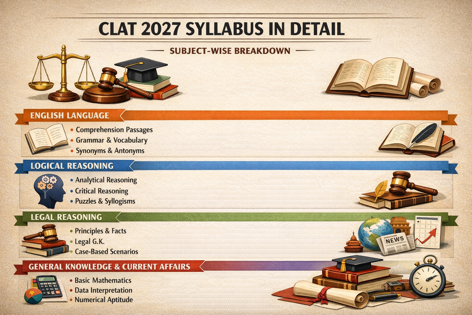 CLAT 2027 Syllabus in Detail – Subject-Wise Breakdown