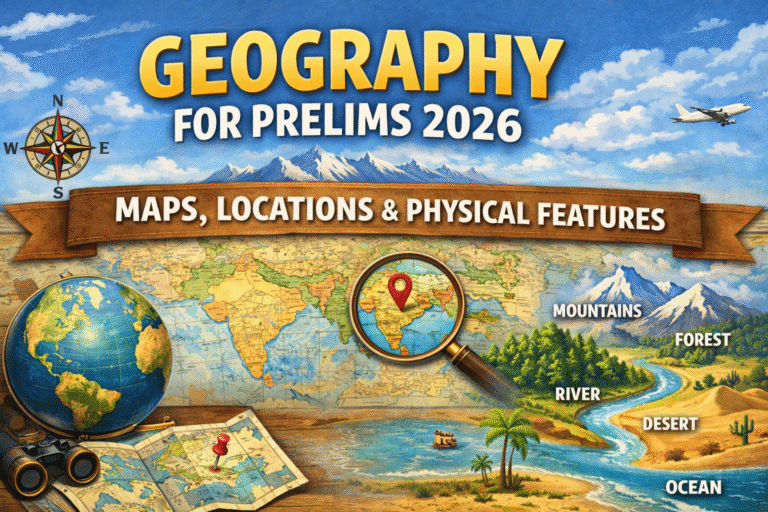 GEOGRAPHY FOR PRELIMS 2026: MAPS, LOCATIONS & PHYSICAL FEATURES