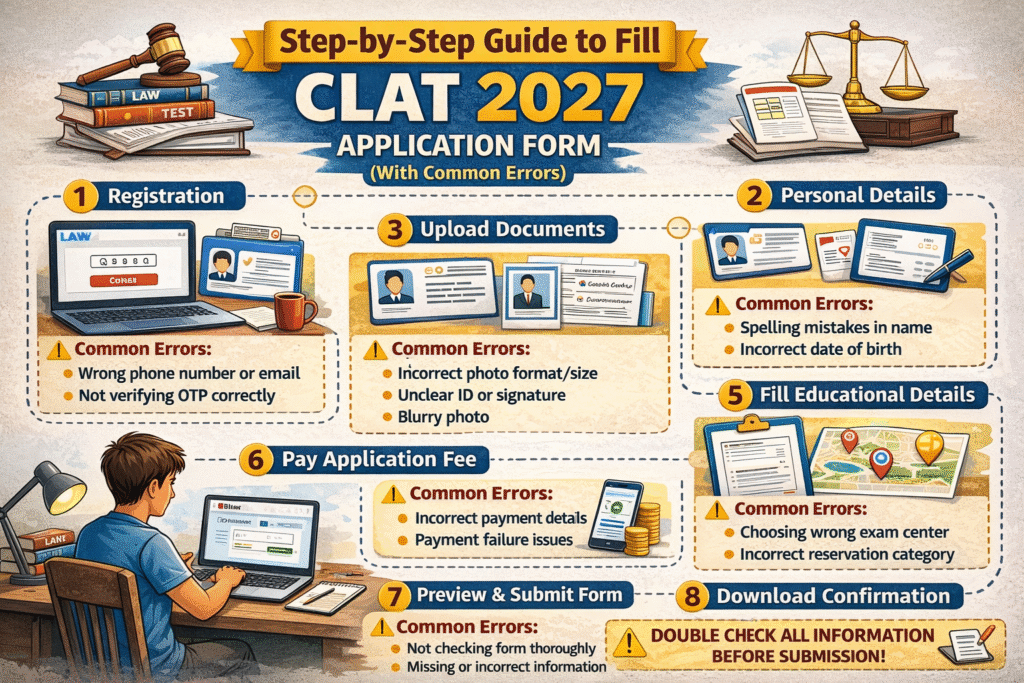 Step-by-Step Guide to Fill CLAT 2027 Application Form (With Common Errors)