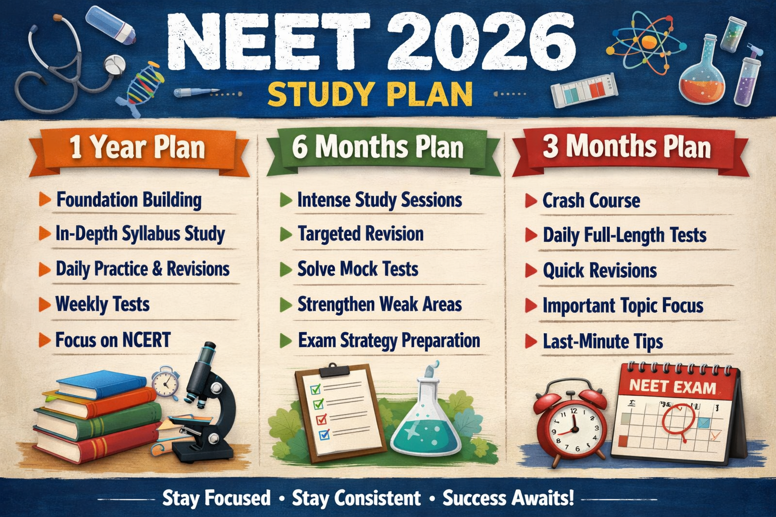 NEET 2026 Study Plan for 1 Year / 6 Months / 3 Months