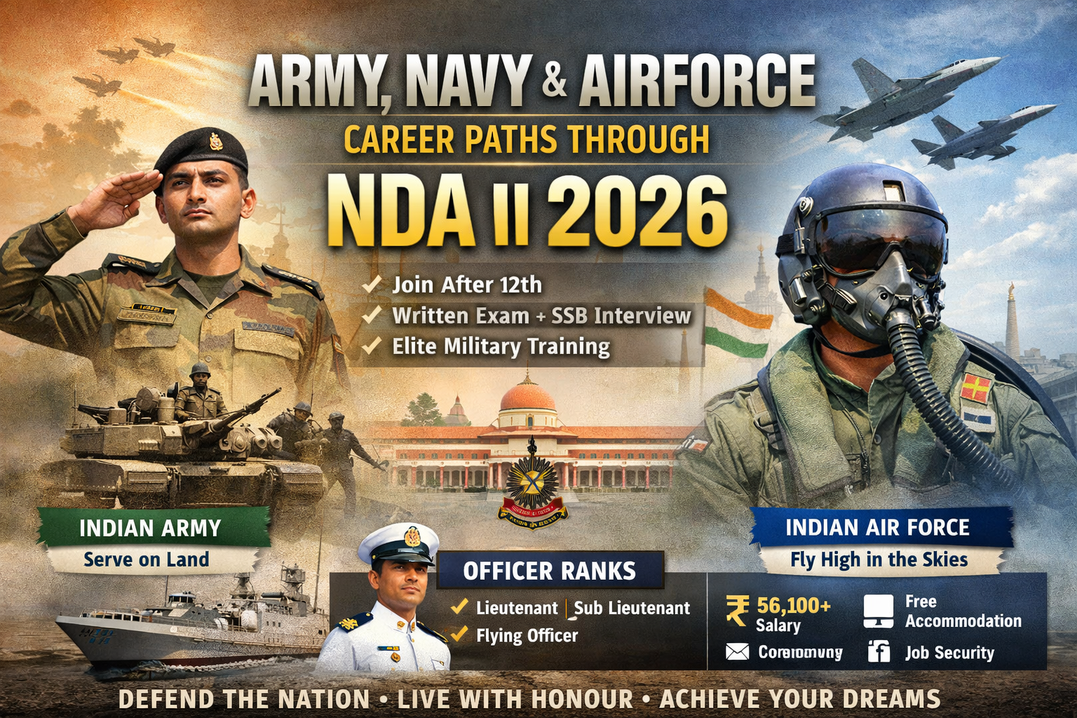 ARMY, NAVY & AIR FORCE CAREER PATHS THROUGH NDA II 2026