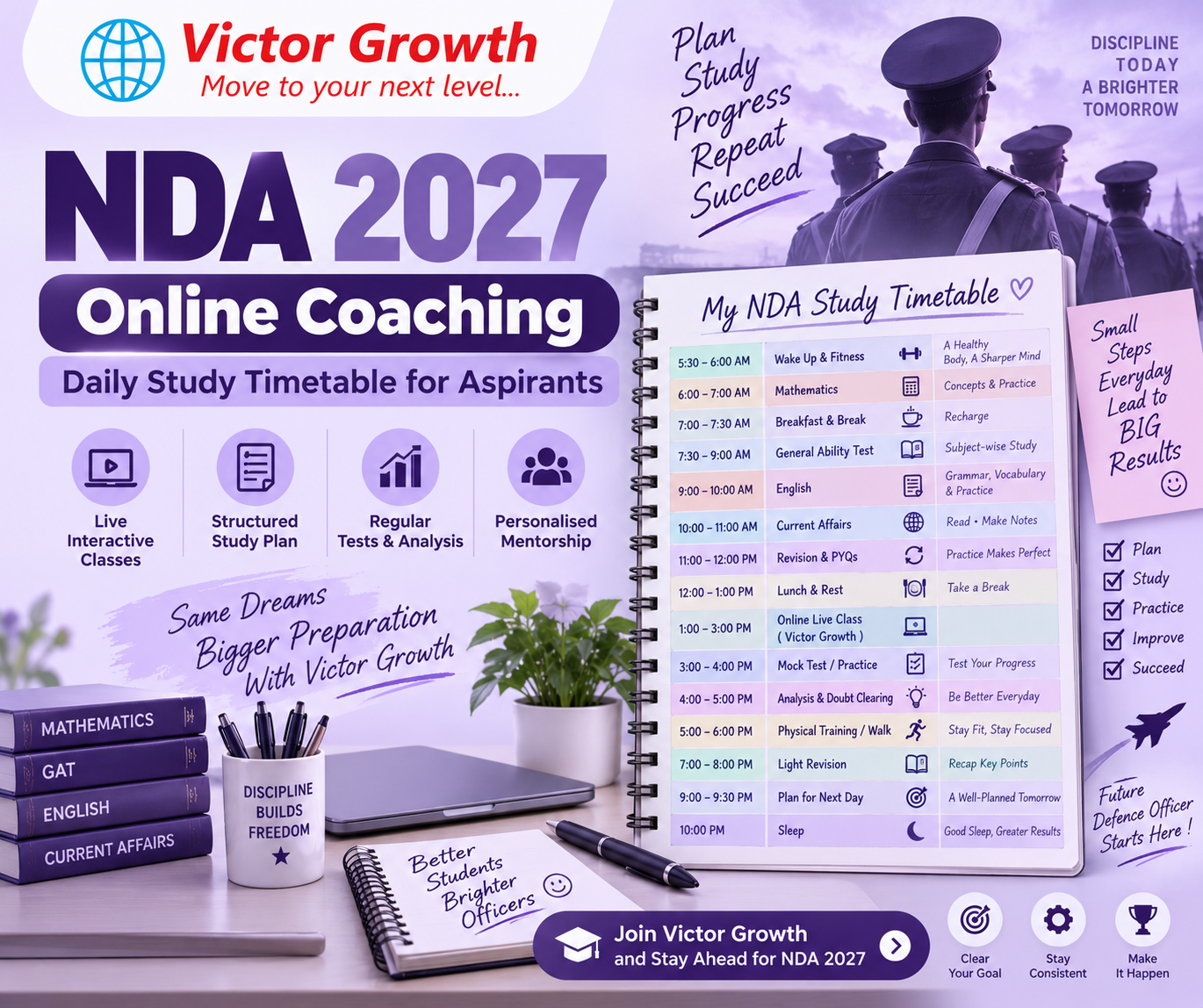 NDA 2027 Online Coaching: Daily Study Timetable for Aspirants